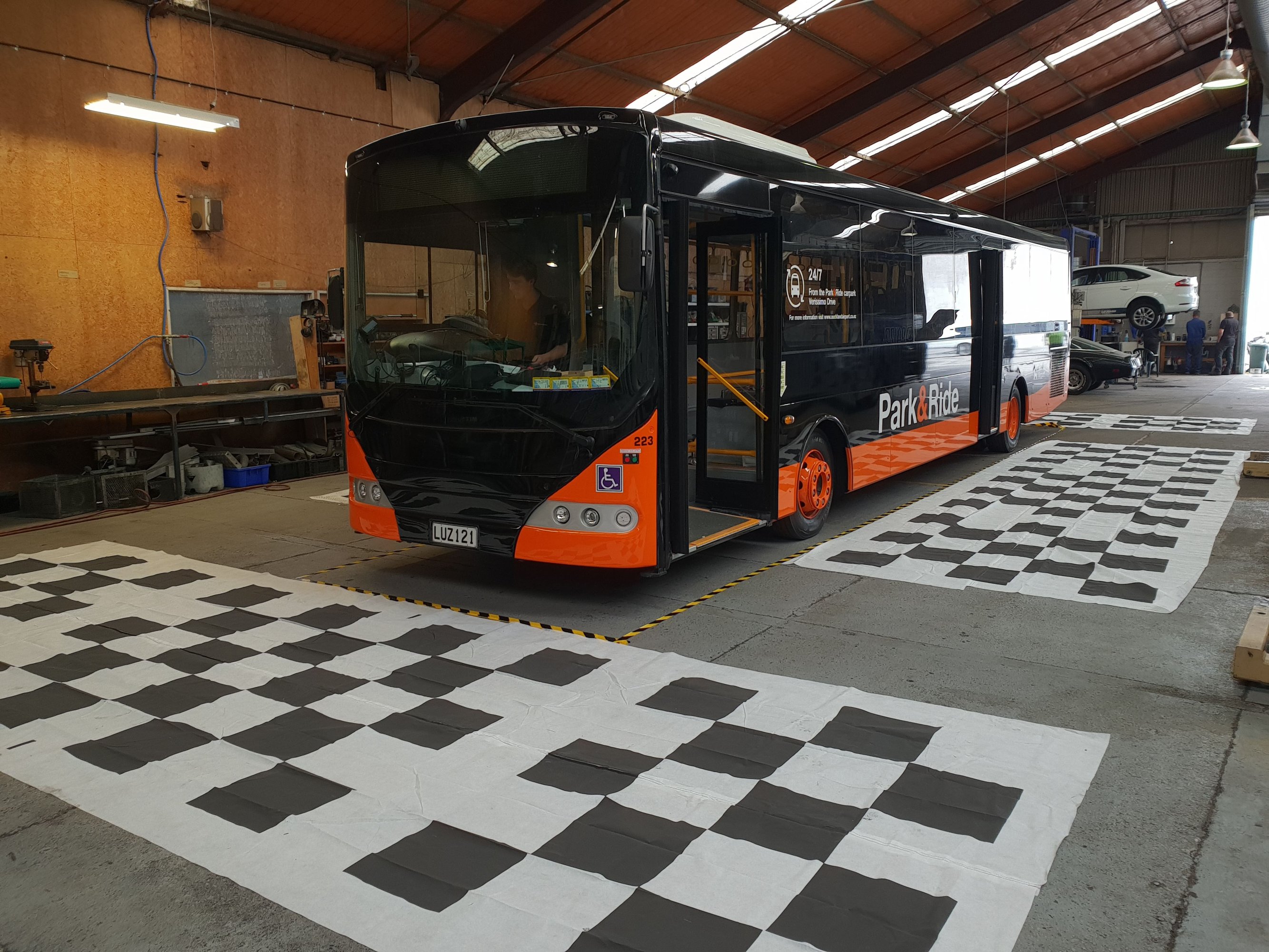 A Park & Ride urban bus in the workshop
